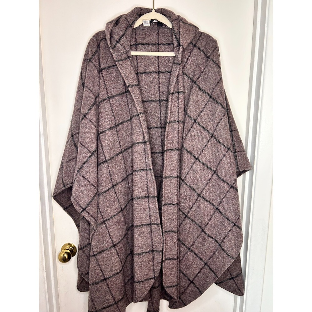 VTG Coloratura One Sz‎ 100% Wool Hooded Blanket Cape Poncho Cloak  Plaid Luxury